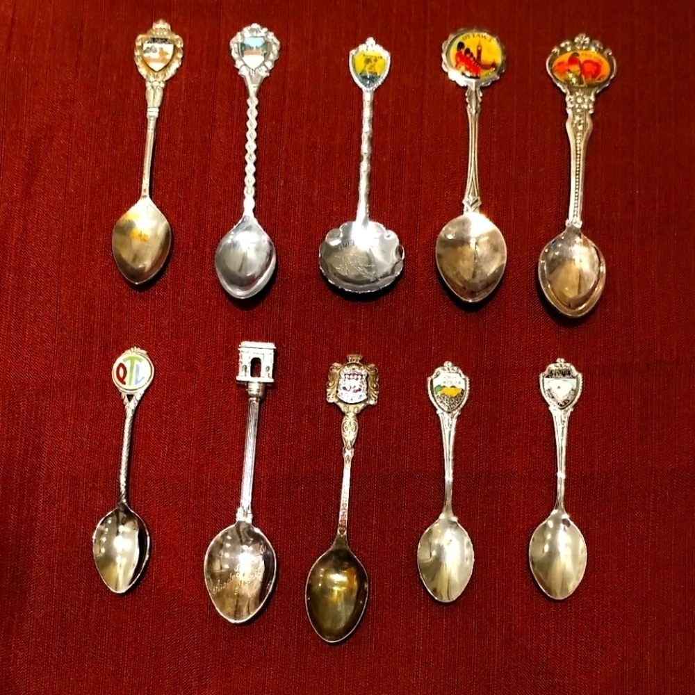 Lot 10 Vintage/antique Silver plated Souvenir Spoons- Home decor
